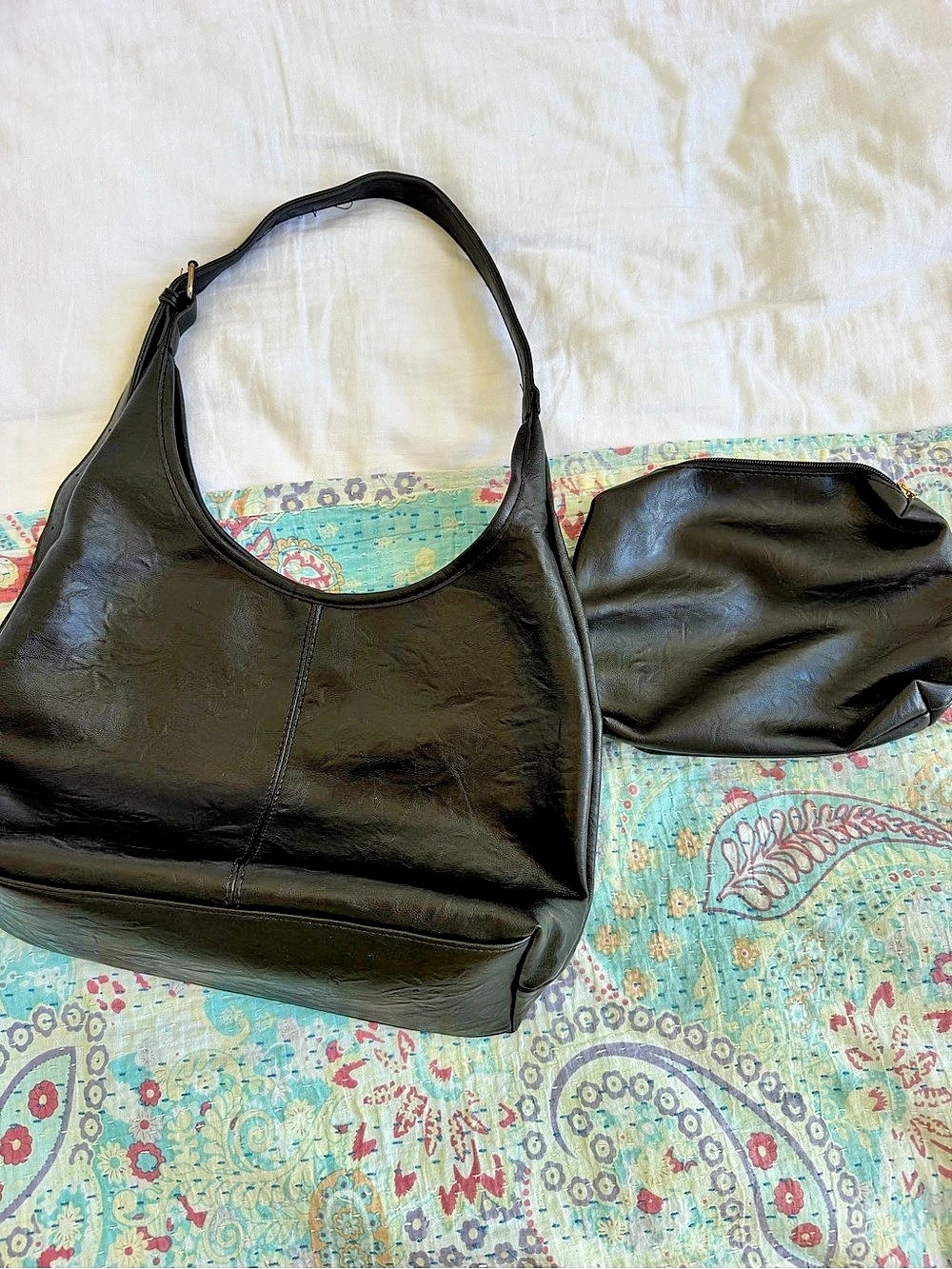 Black Shoulder Bag with Zip Pouch